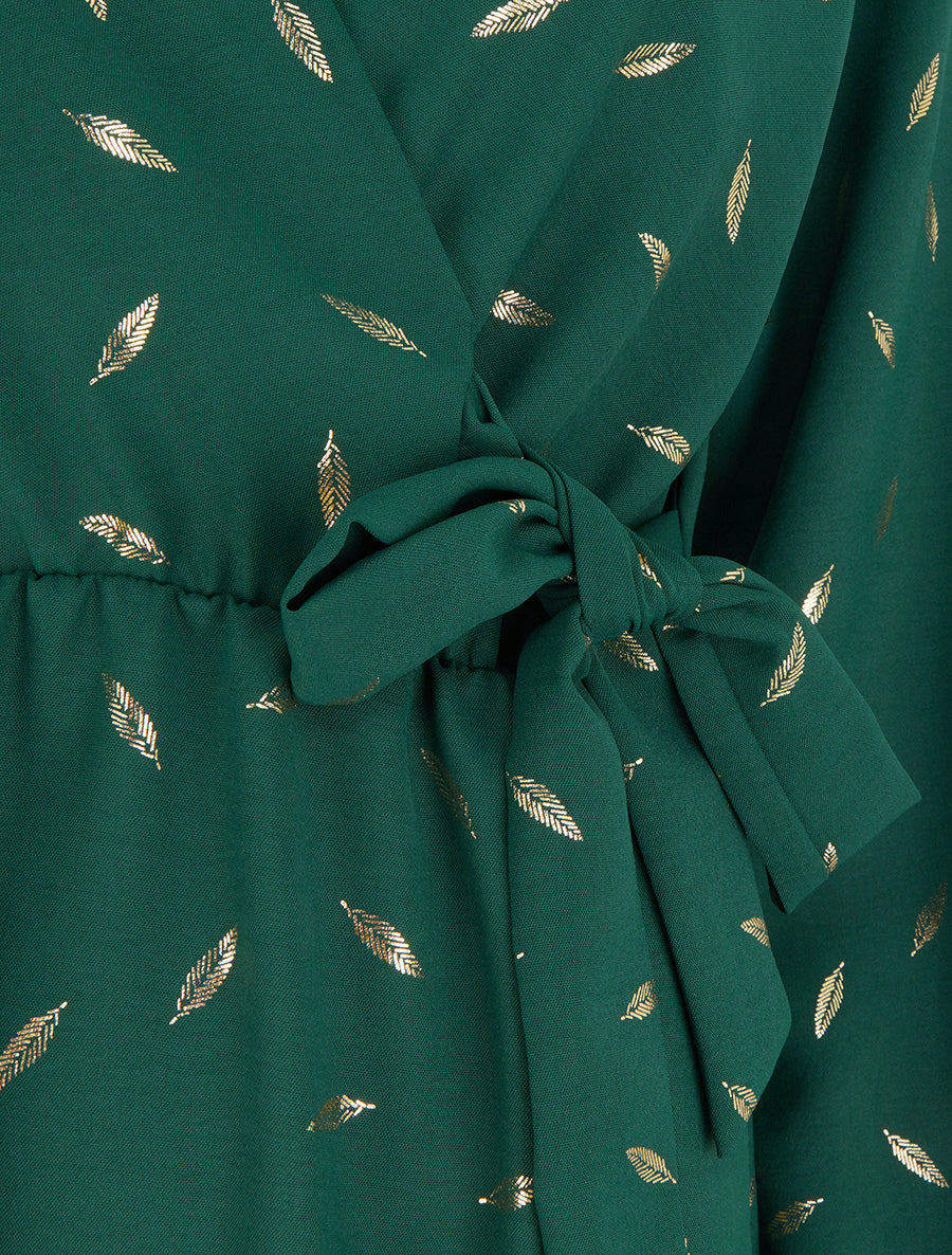 Robe élastiquée à plumes irisées - Vert sapin - 3