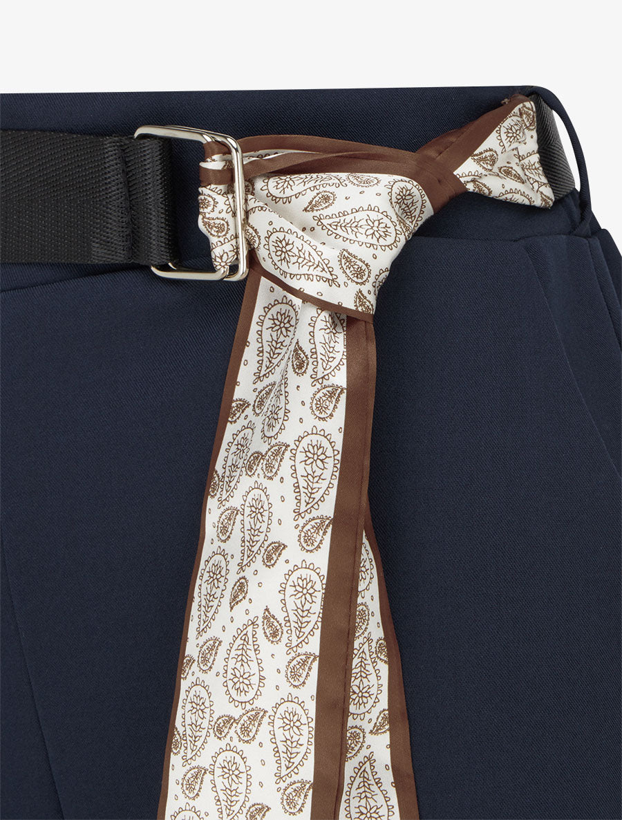 Pantalon ample à taille haute et ceinture style foulard - Marine - 3