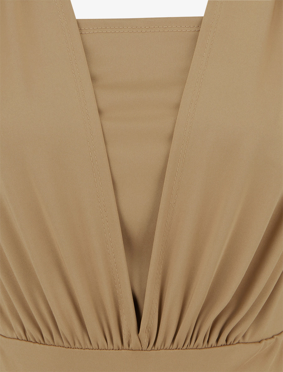 Body ajusté à col V et manches longues - Beige - 3