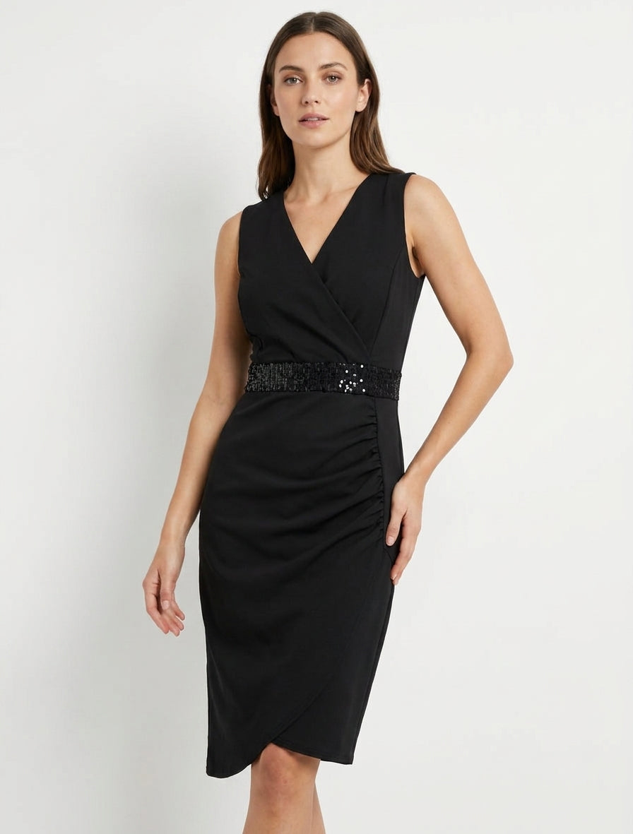 Vestido cruzado sin mangas con lentejuelas - Negro