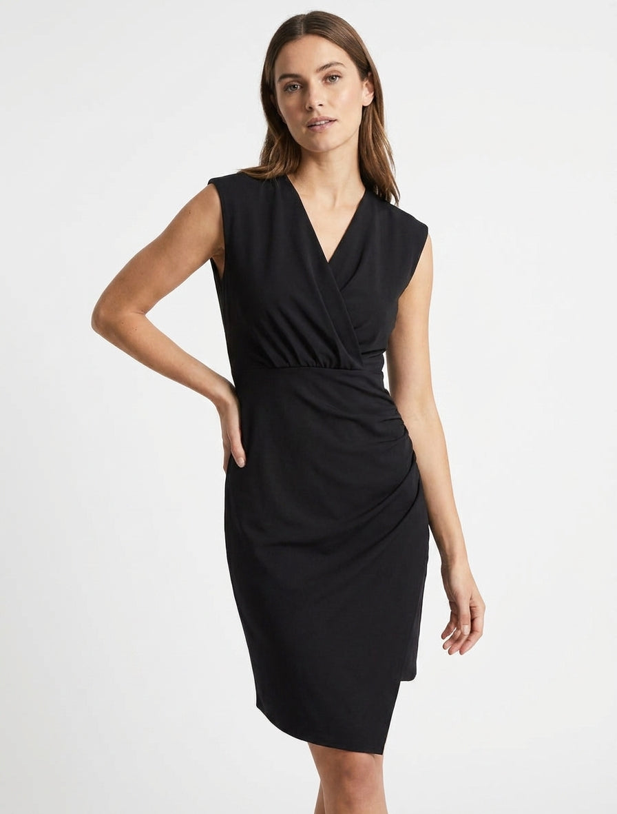 Vestido sin mangas estilo cruzado con efecto drapeado - Negro