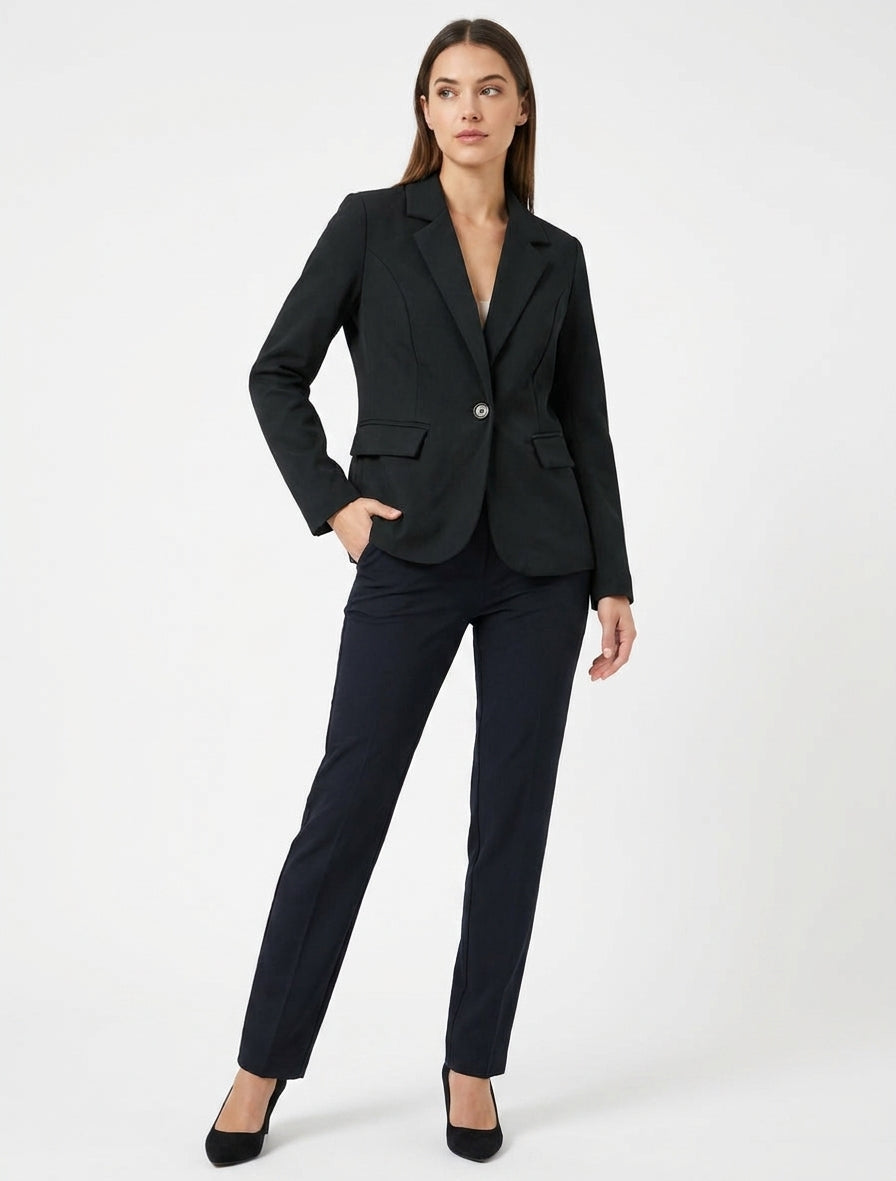 Blazer liso con cuello con muesca - Negro