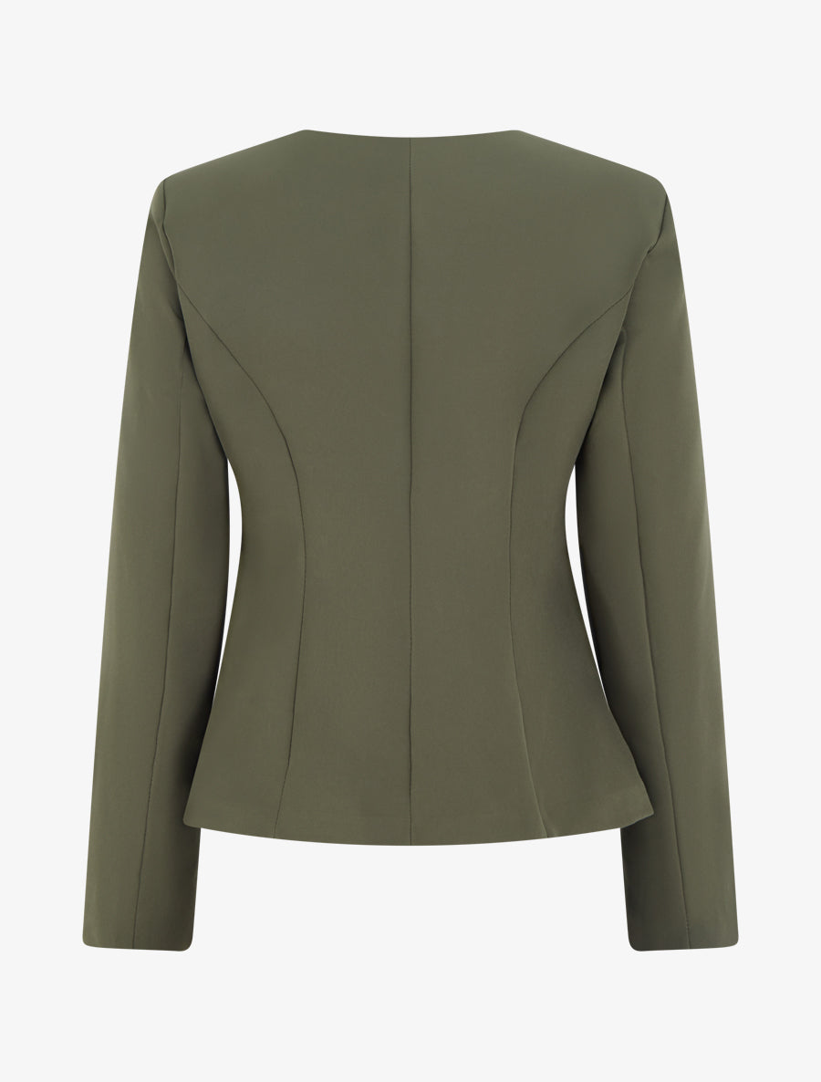 Veste un bouton à épaulettes et col rond - Kaki - 2