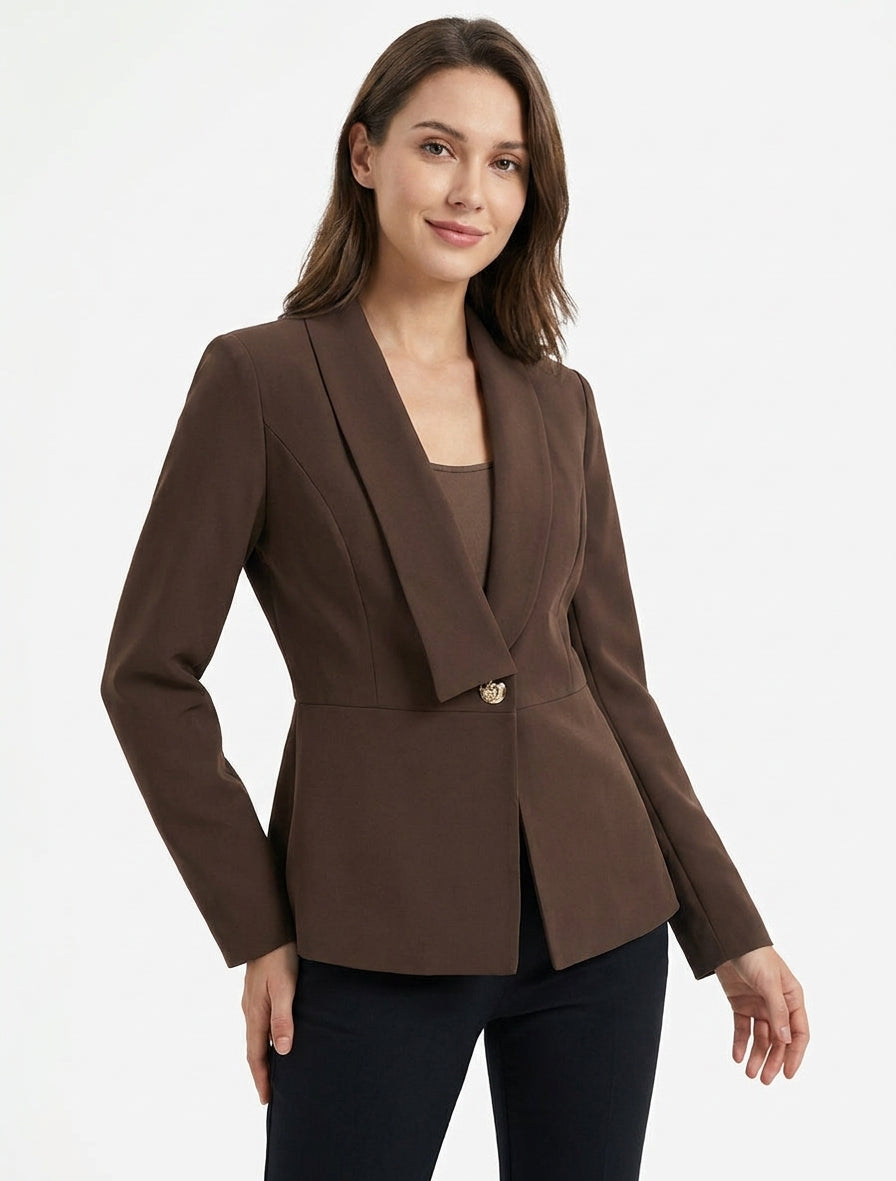 Blazer liso con cuello recto estilizado - Marrón