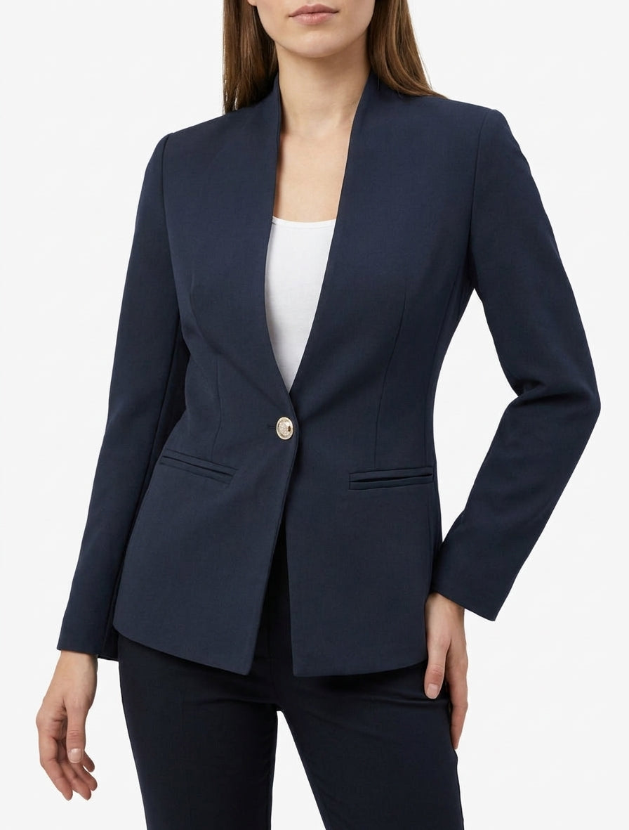Blazer liso con cuello recto - Marine