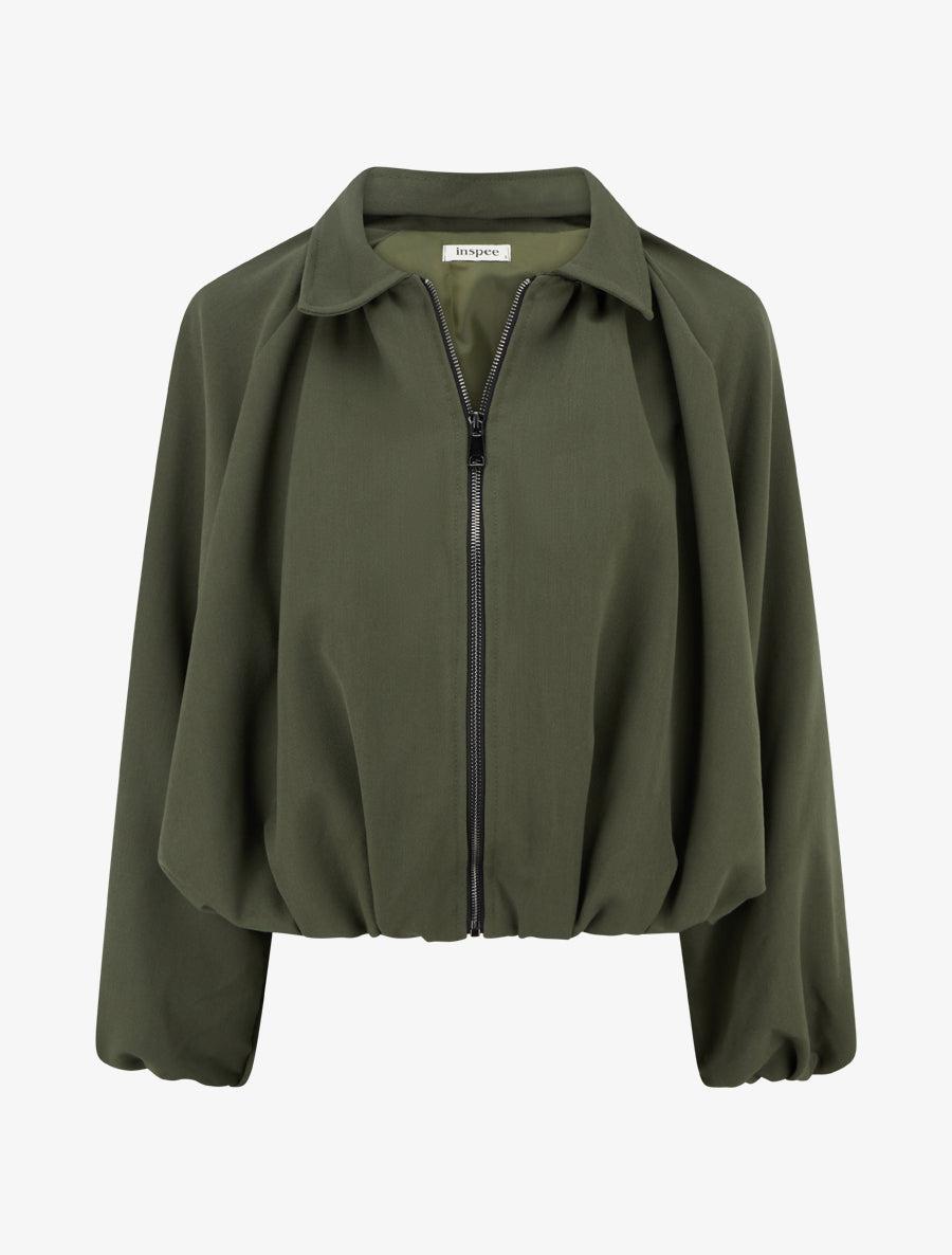 Bomber uni à bords élastiqués - Kaki - 1