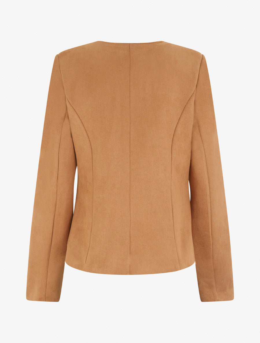 Veste en suédine à col rond - Camel - 2