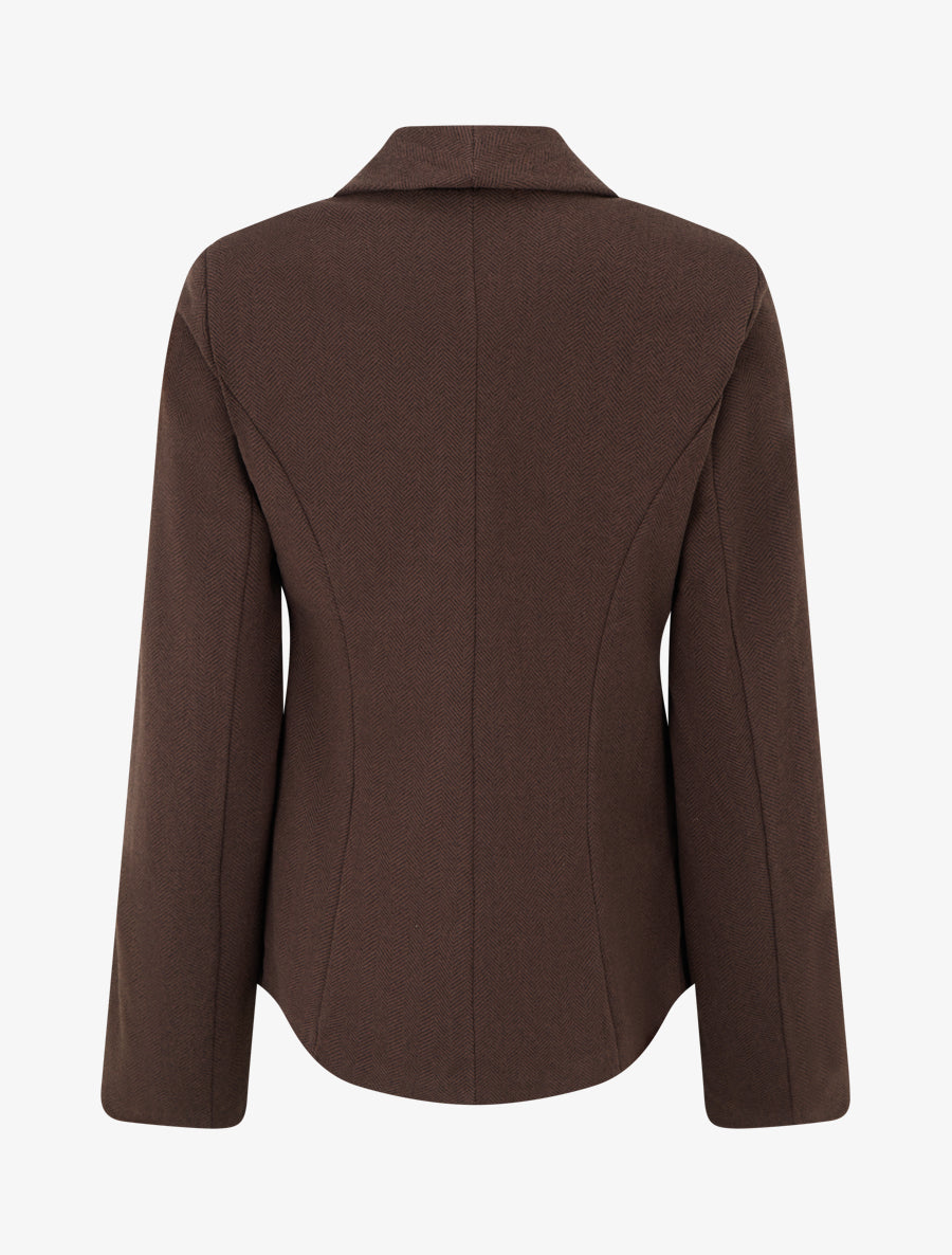 Blazer ouvert en feutrine motif chevron - Marron - 2