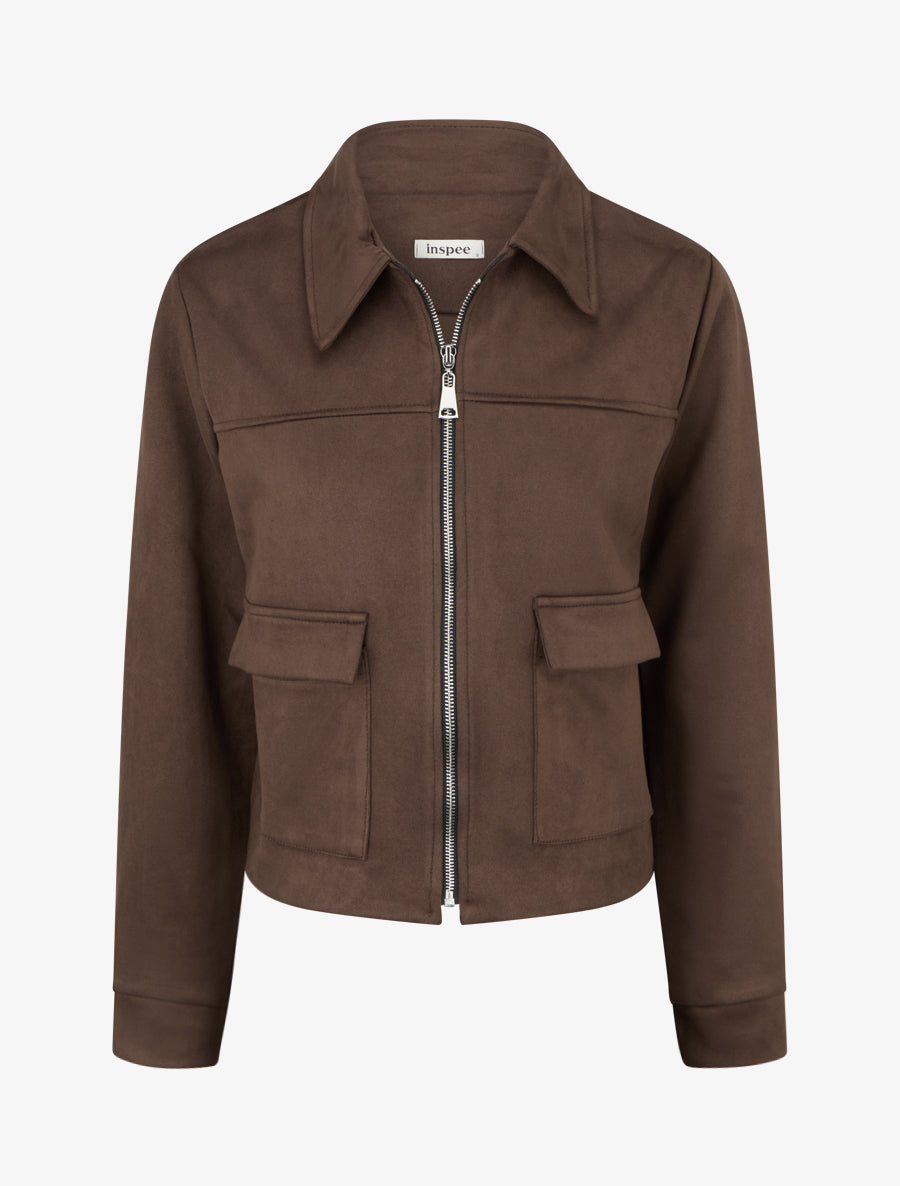 Veste zippée effet daim - Marron - 1