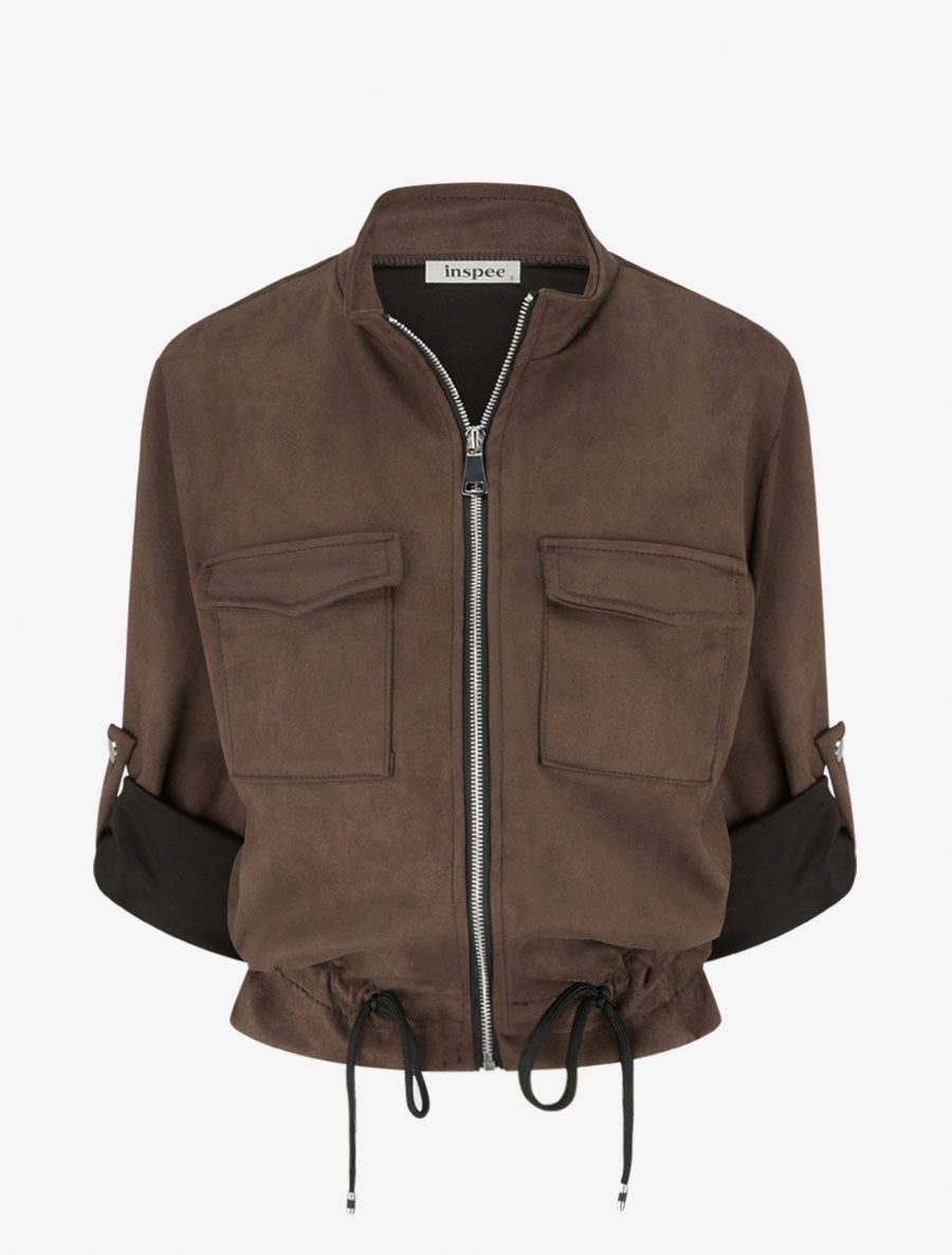 Veste en suédine coupe droite et poches à rabat - Marron - 1