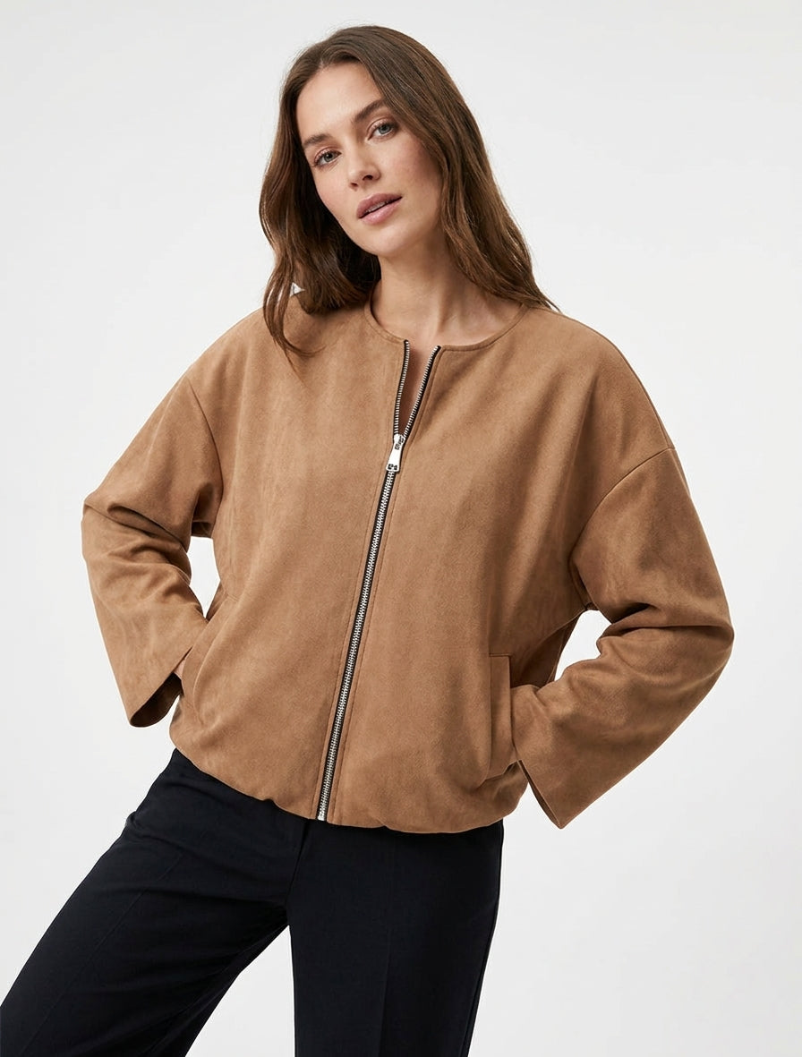 Chaqueta de ante estilo bomber corte oversize - Camello