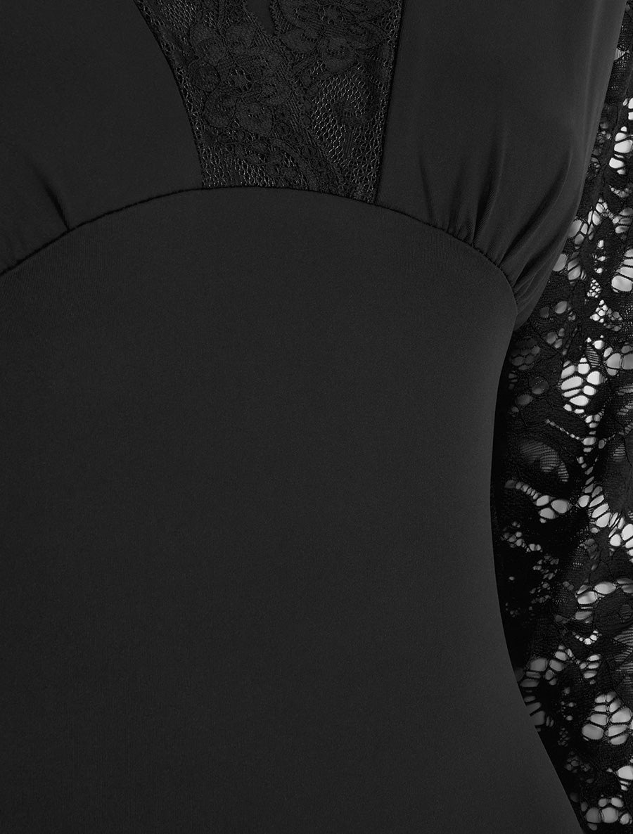 Body à manches longues et col en dentelle - Noir - 3
