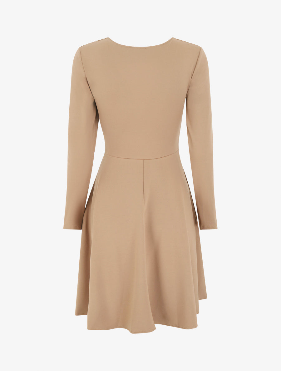 Robe patineuse manches longues à taille plissée - Camel clair - 2