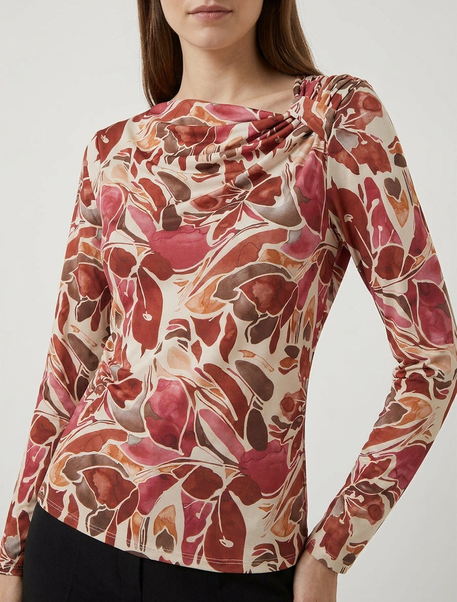 Top estampado floral de manga larga - Burdeos