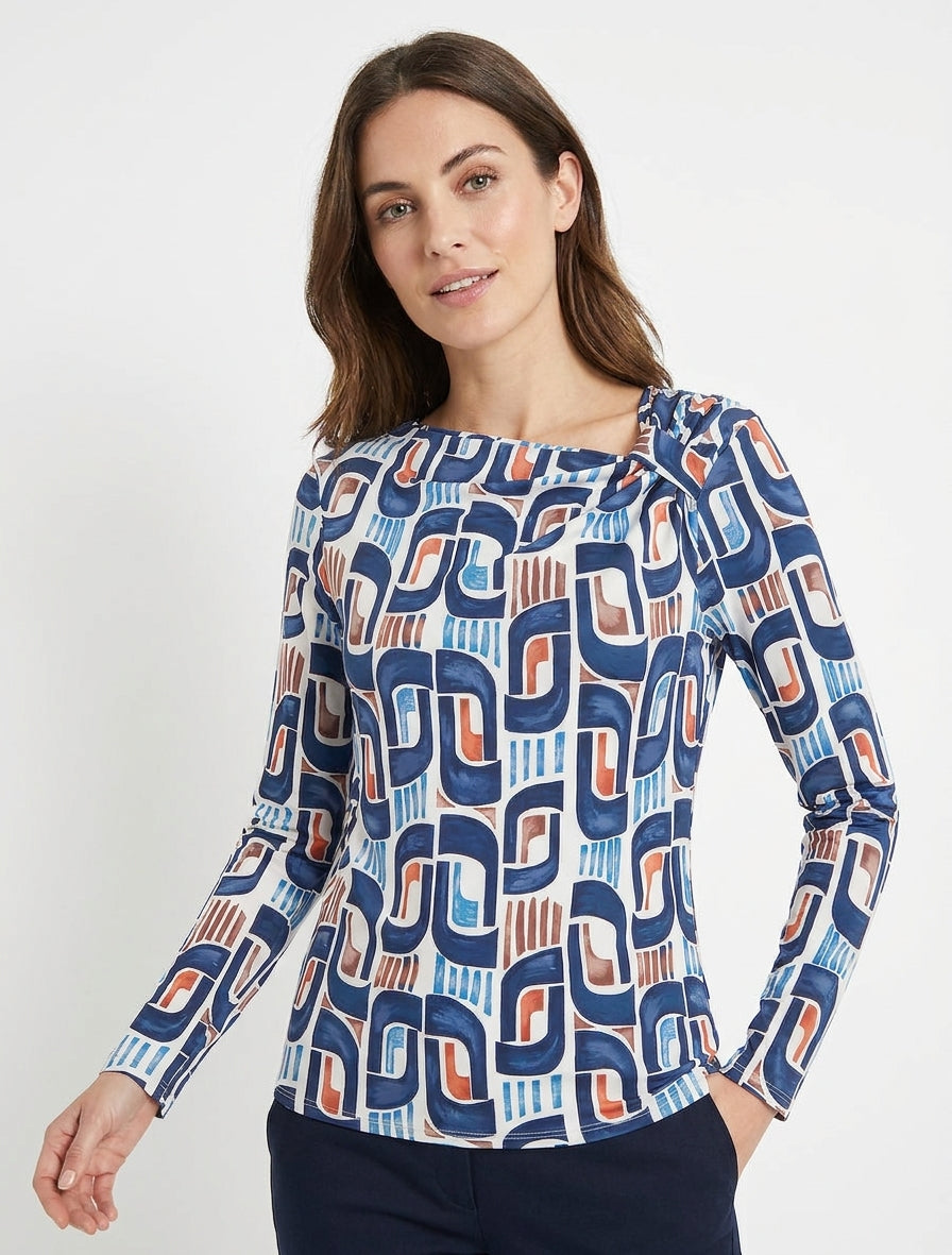 Top estampado retro de manga larga - Marine