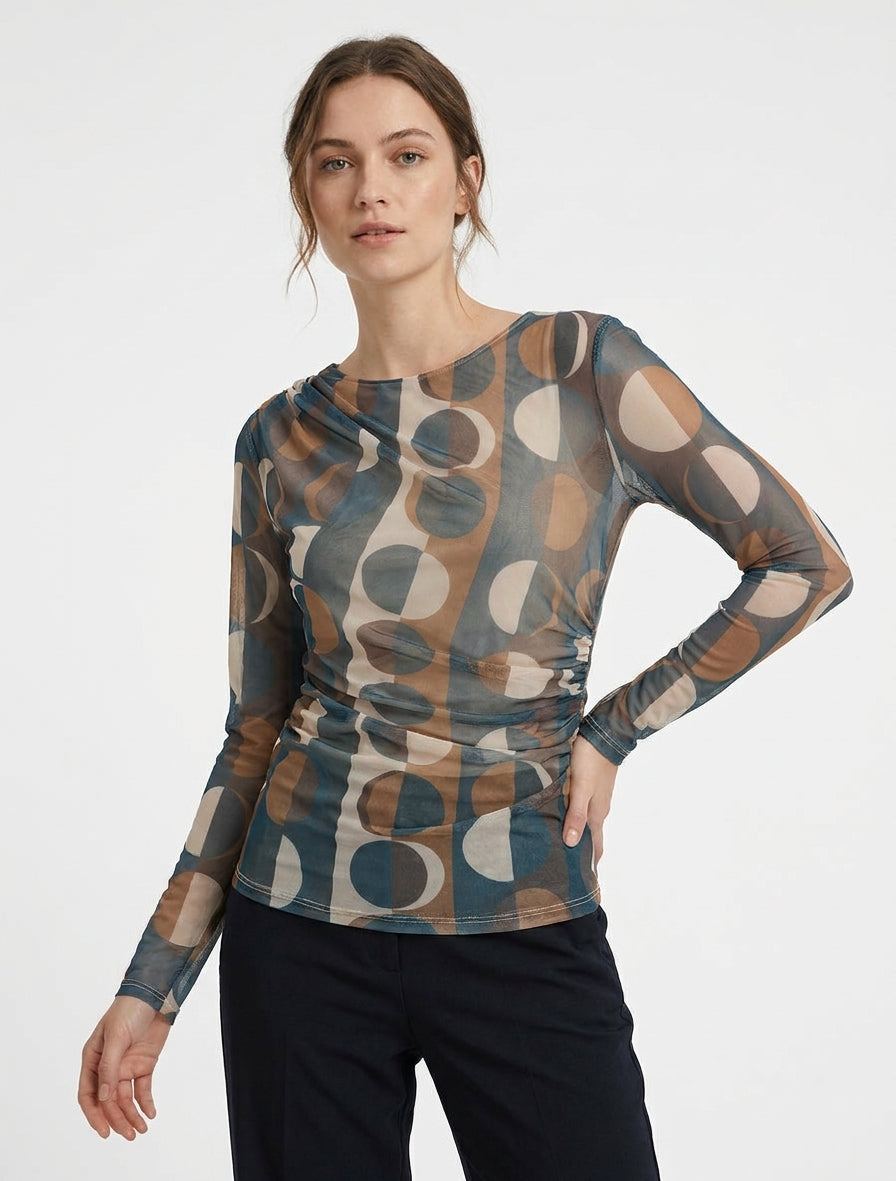 Top de tul con estampado gráfico - Azul pato
