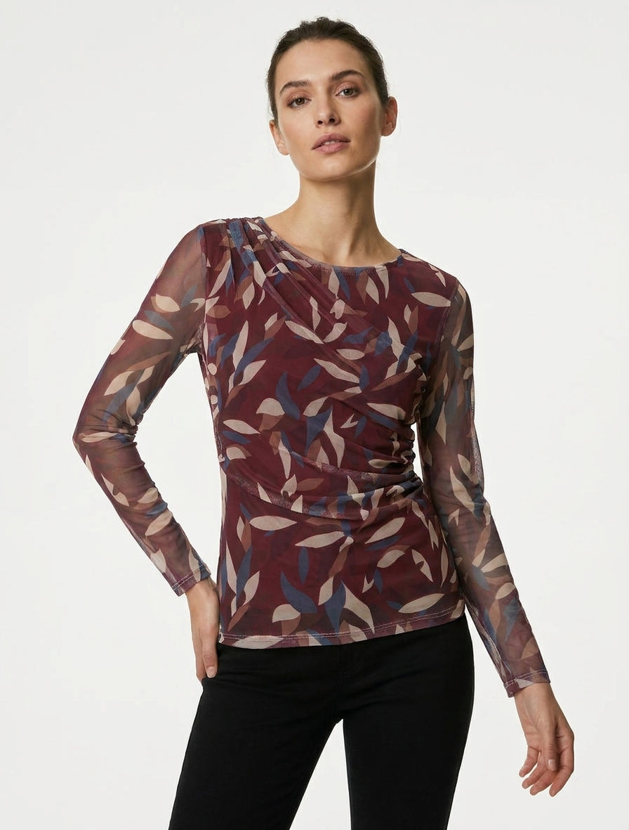 Top de tul con estampado abstracto - Ciruela