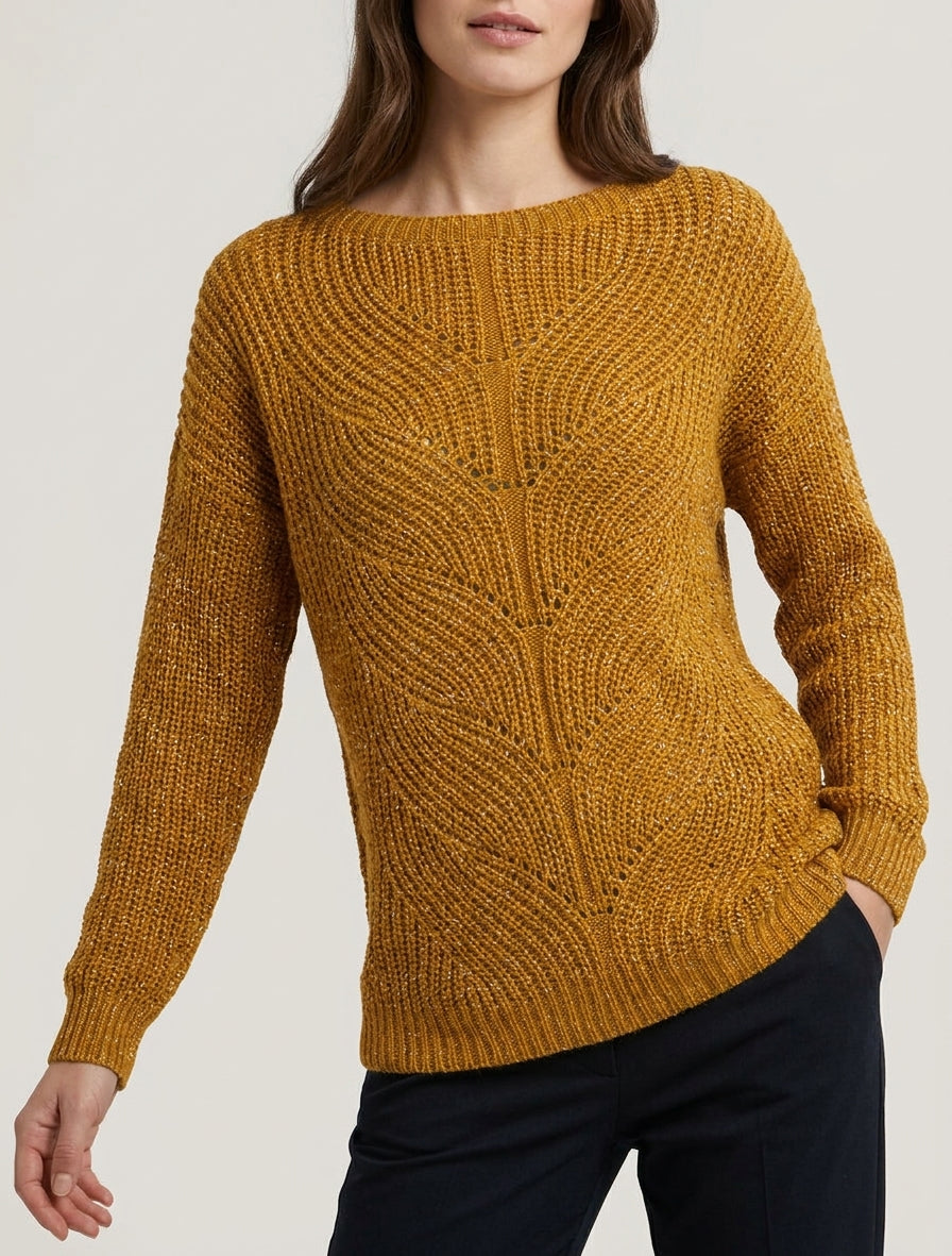 Jersey recto de punto irisado con cuello barco - Mostaza