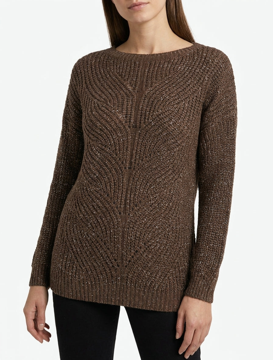 Jersey recto de punto irisado con cuello barco - Marrón