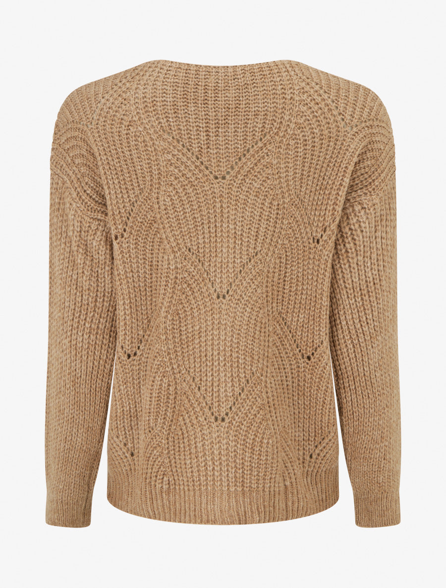Gilet en maille fantaisie à col V - Camel - 2