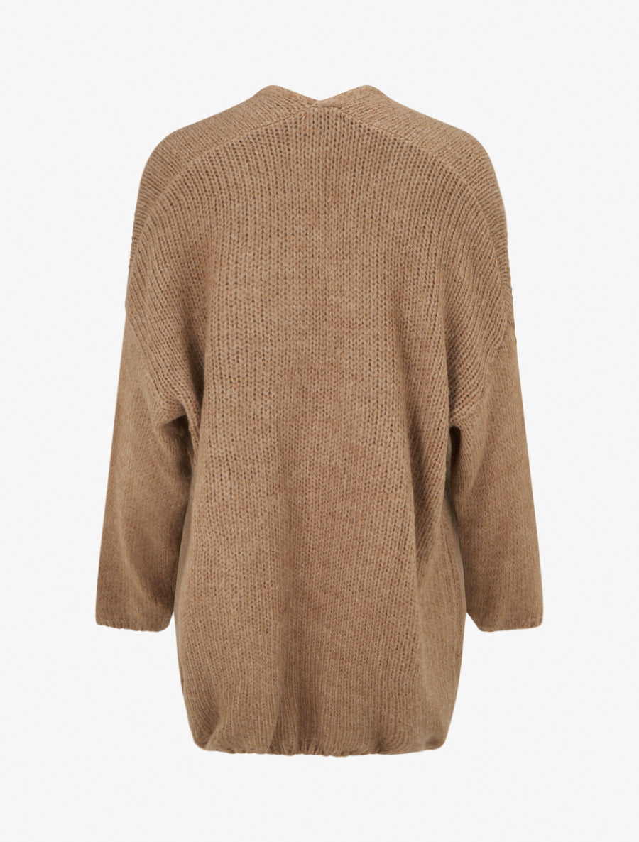 Gilet long ouvert en maille épaisse - Camel - 2