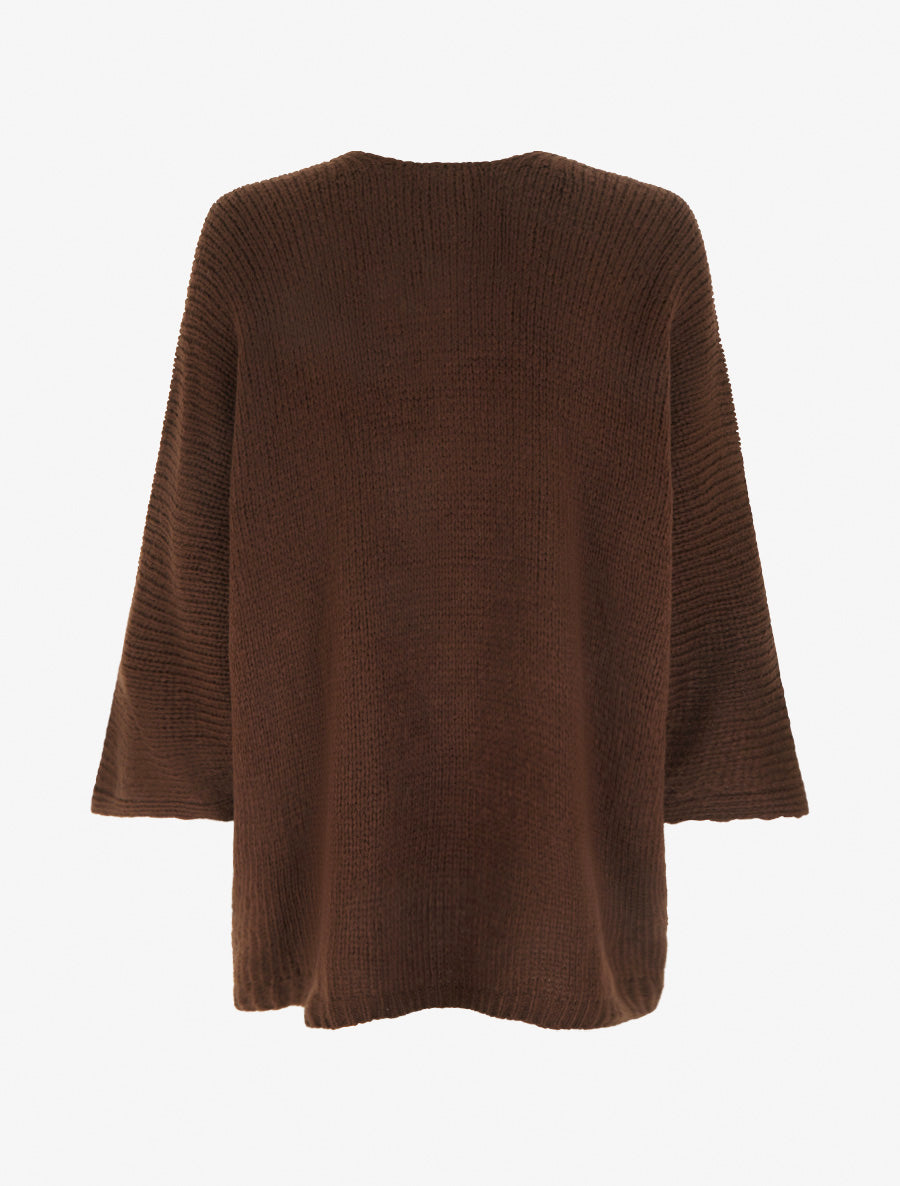 Gilet ouvert en maille épaisse à manches chauve-souris - Marron - 2