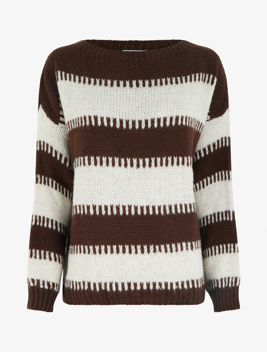 Pull coupe carrée à rayures fantaisies - Marron - 1
