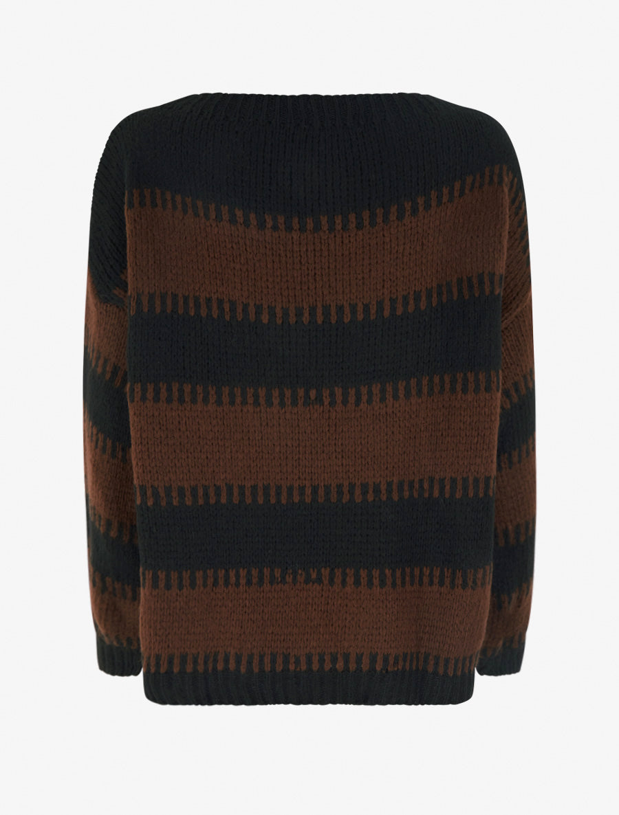 Pull coupe carrée à rayures fantaisies - Noir - 2