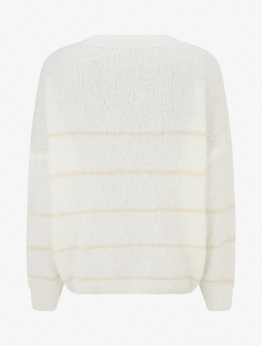 Pull en laine mélangée à col rond et rayures - Blanc - 2