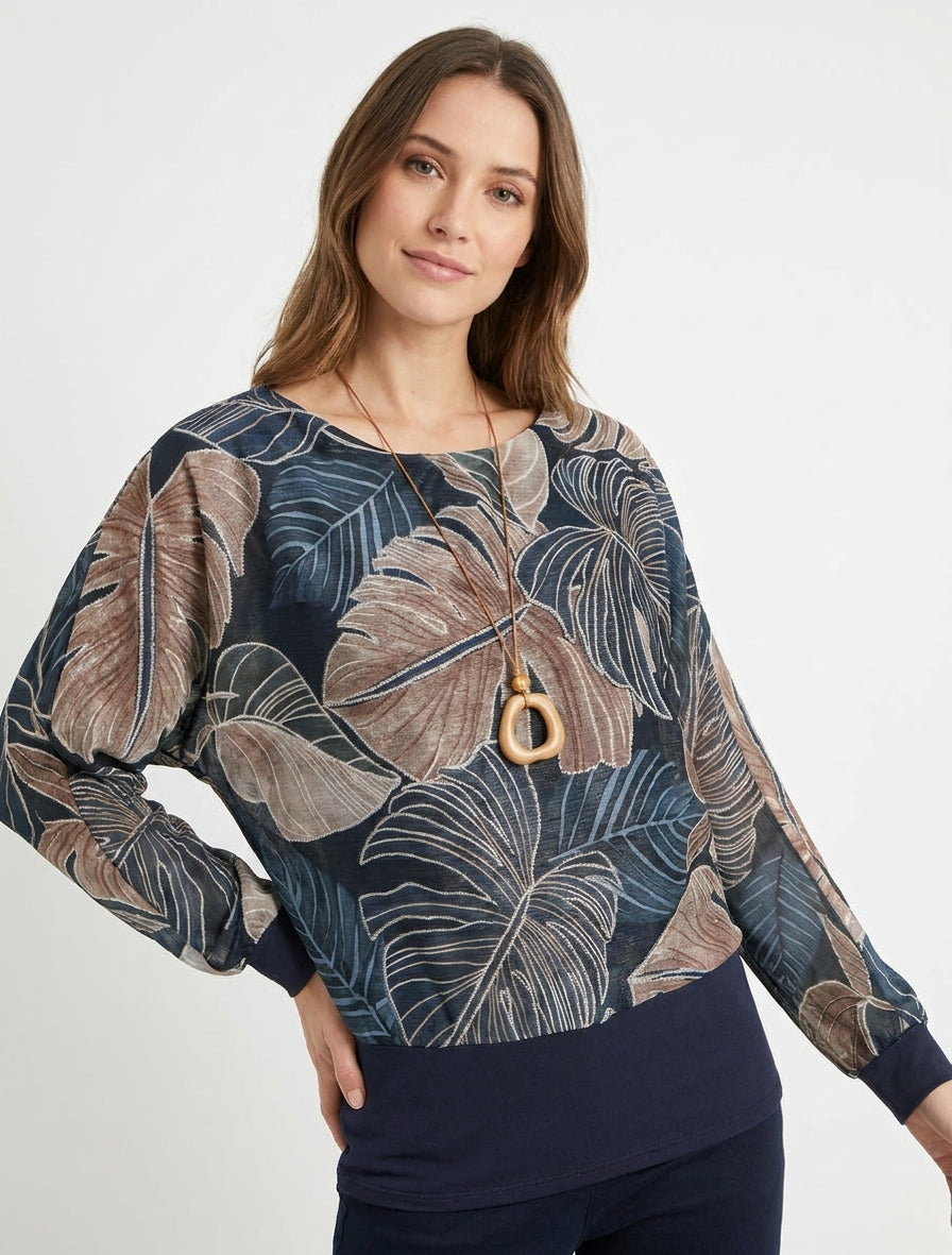 Top irisado con estampado tropical y mangas murciélago - Marine