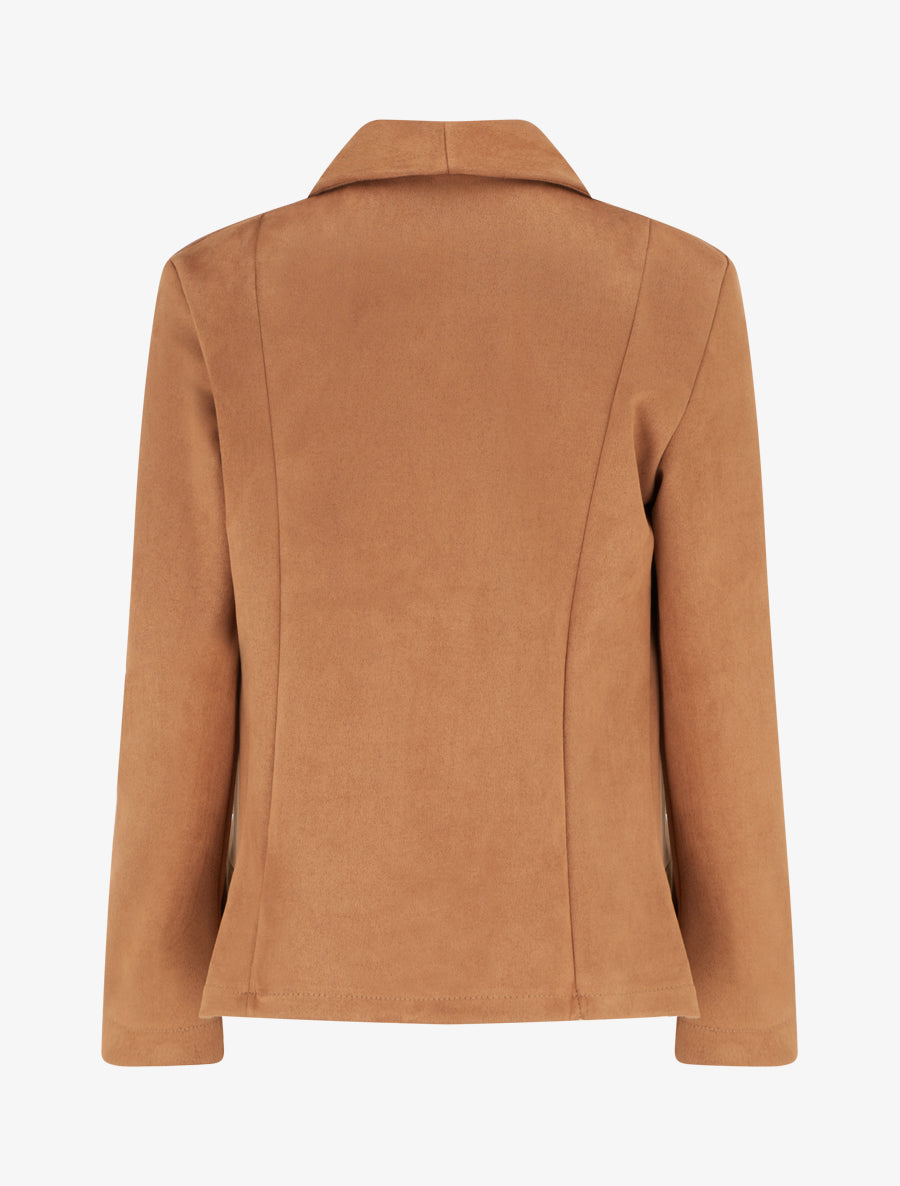 Veste en suédine droite à col châle - Camel - 2