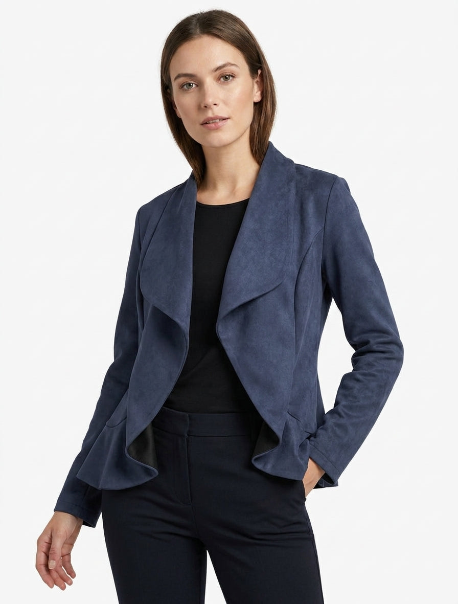 Chaqueta de ante recta con cuello chal - Marine