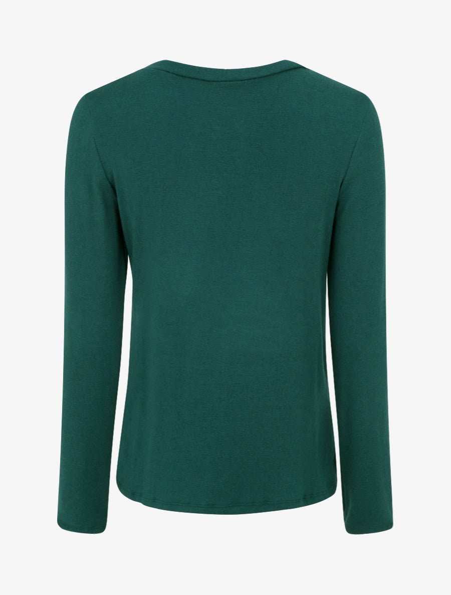 Pull droit à col rond avec ouverture goutte et bijou - Vert foncé - 2