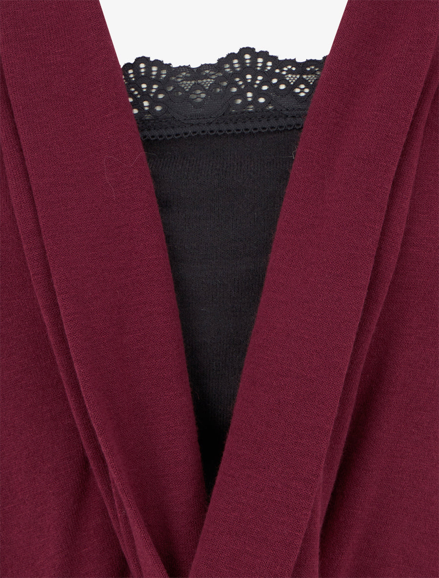 Pull style gilet effet torsader avec doublure à dentelle - Bordeaux/noir - 3