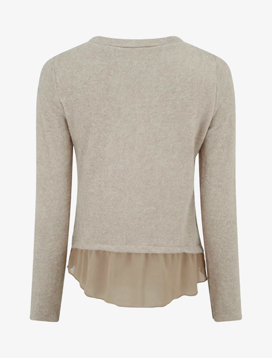 Pull droit duveteux à bord en voile - Beige - 2
