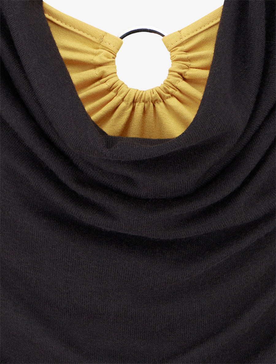 Pull droit effet doublé à col bénitier et bijou - Noir/moutarde - 3