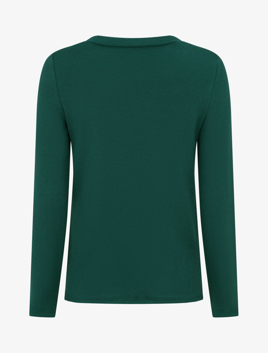 Pull droit effet drapé à col rond - Vert foncé - 2