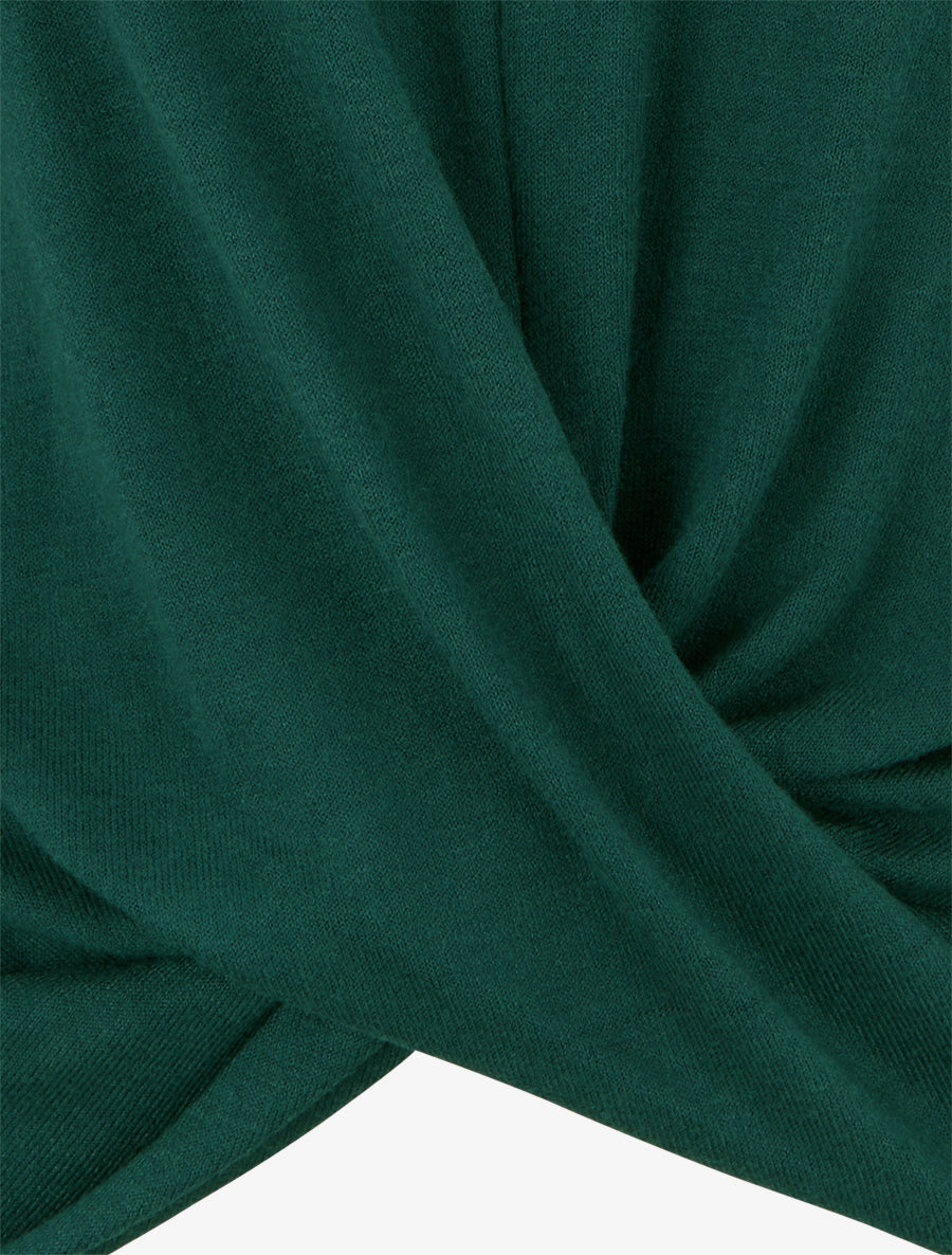 Pull droit effet drapé à col rond - Vert foncé - 3