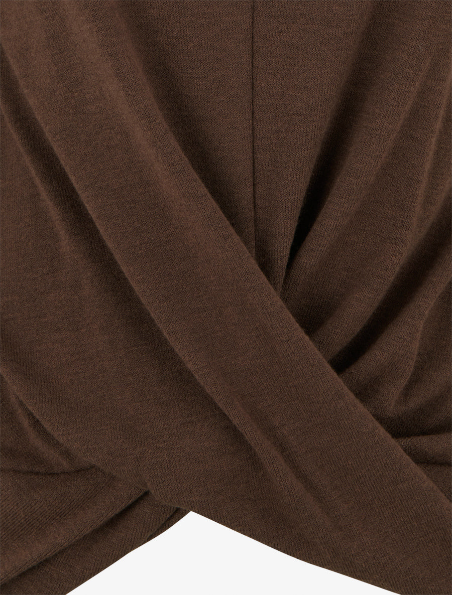 Pull droit effet drapé à col rond - Marron - 3