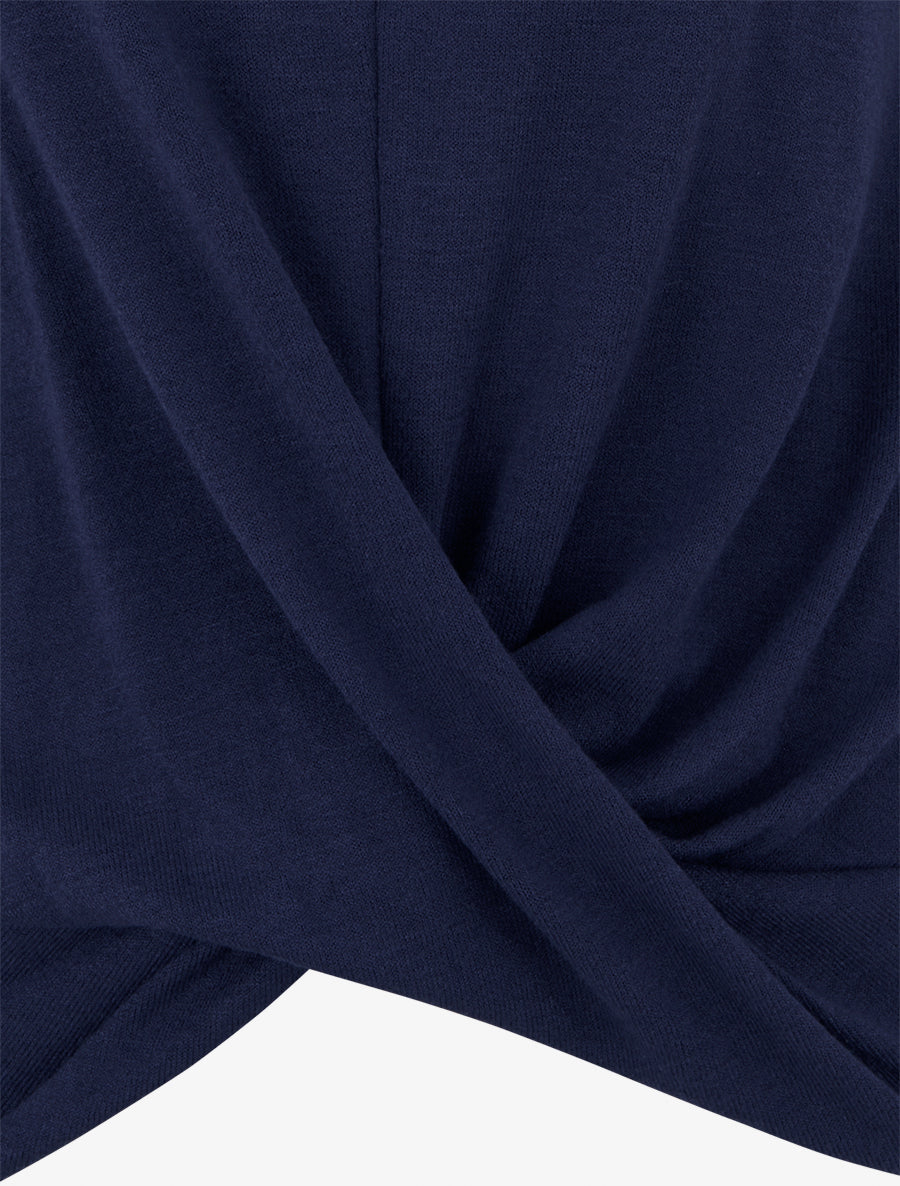 Pull droit effet drapé à col rond - Marine - 3