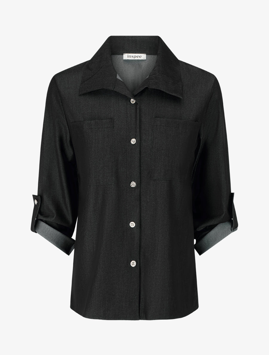 Chemise droite basique à poches plaquées - Noir - 1