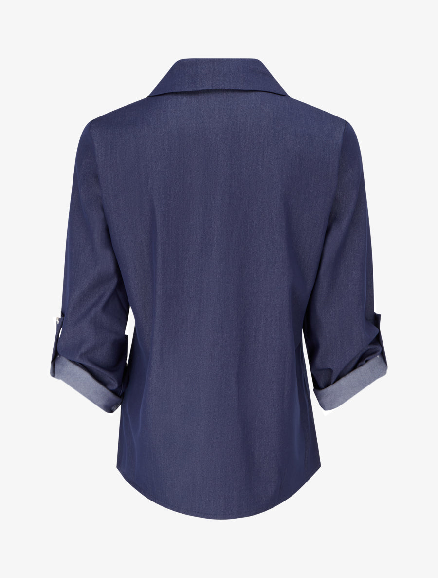 Chemise droite basique à poches plaquées - Bleu denim - 2