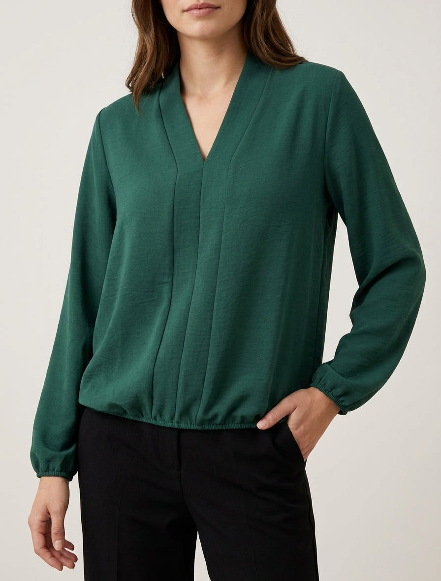 Top de manga larga y cuello en V - Verde oscuro