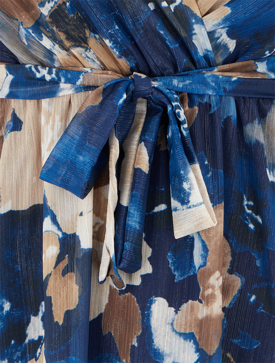 Robe irisée à imprimé fleurs abstraites et bords volantés - Marine - 3