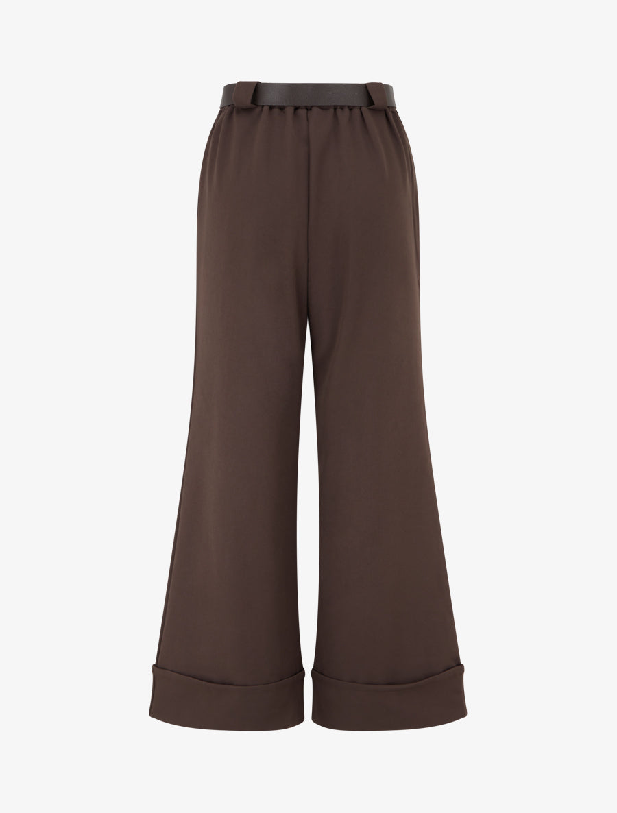 Pantalon taille haute à revers - Marron - 2