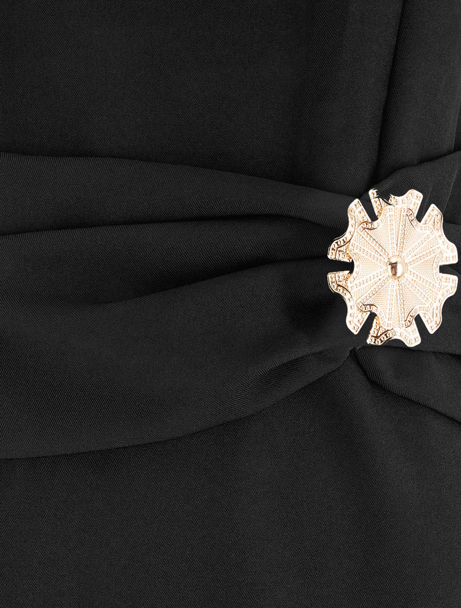 Vestido sin mangas con incrustación de joya - Negro