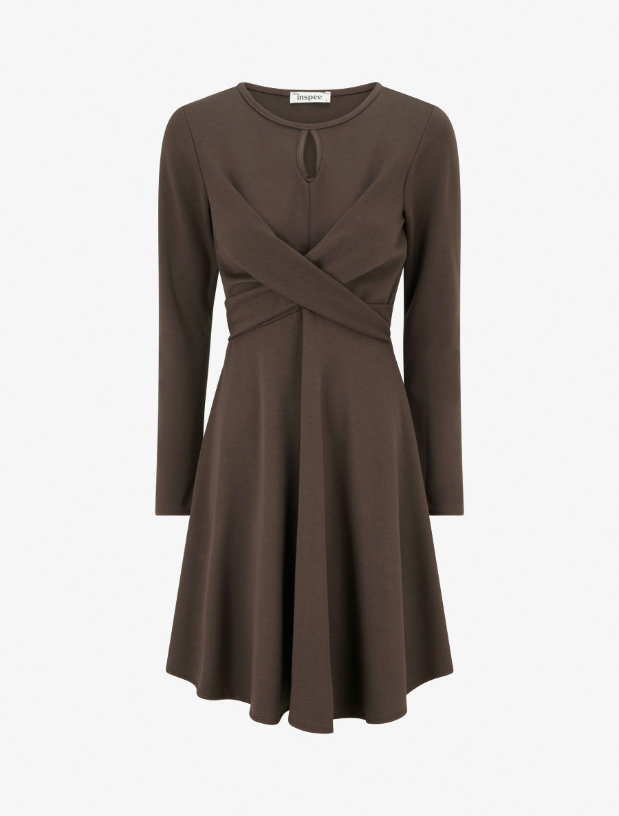 Robe patineuse à taille effet croisé - Marron - 1