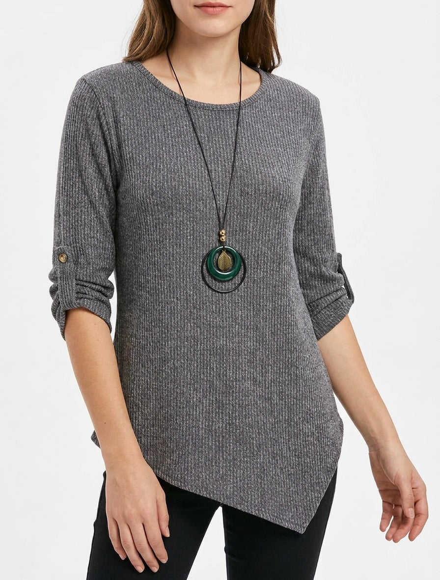 Jersey efecto acanalado con mangas largas arremangables. - Gris