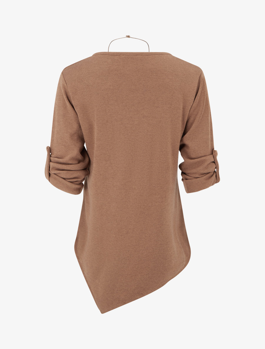 Jersey liso con mangas largas enrollables - Camello