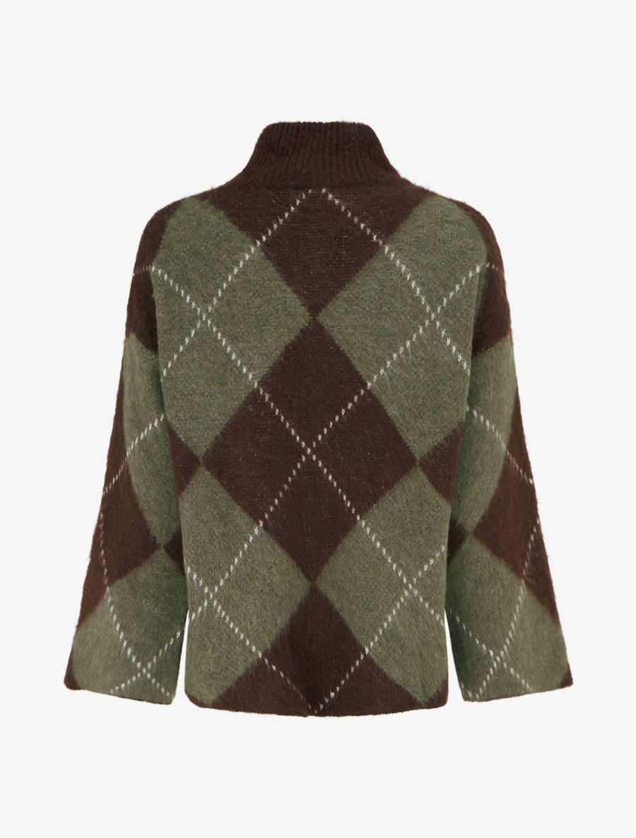 Pull à col montant et motif carreaux en mohair mélangé - Kaki - 2